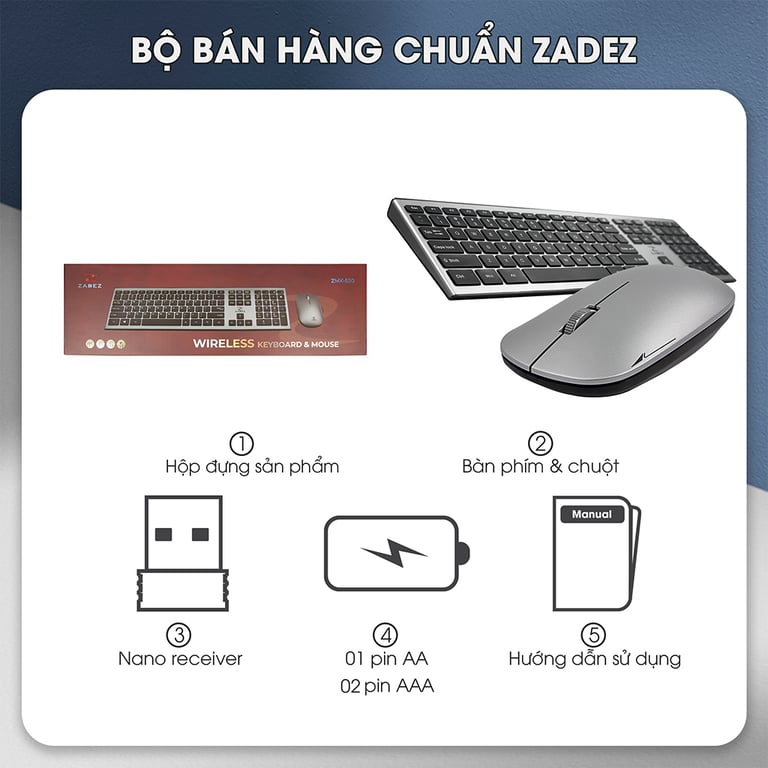 Bộ Bàn Phím Chuột Không Dây ZADEZ ZMK- 530G