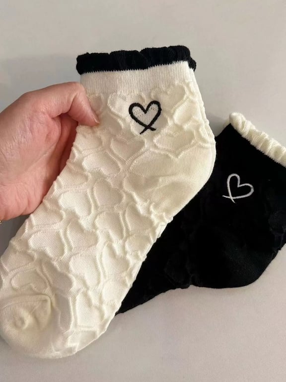 Set 5 tất nữ cổ thấp viền ren Họa Tiết Trái Tim Phong Cách Hàn Quốc Dễ Thương #MC29