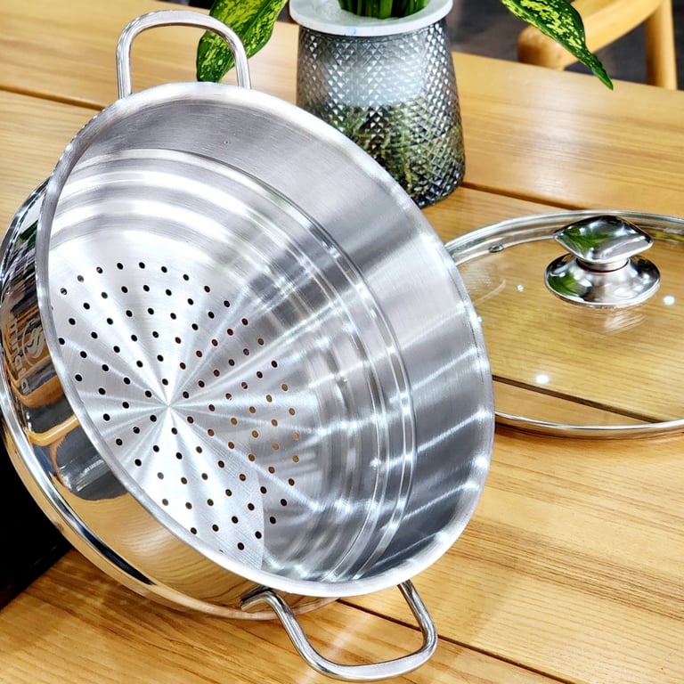 Xửng hấp 3 nấc inox - kèm VUNG KÍNH Minata size 24cm