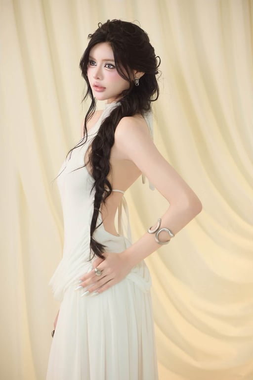 Đầm maxi cổ yếm phối tùng brand G.U