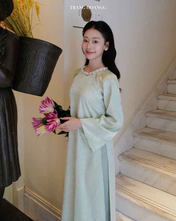 AD gấm trúc hỷ cổ tròn - xanh lá S/M/L/XL/XXL