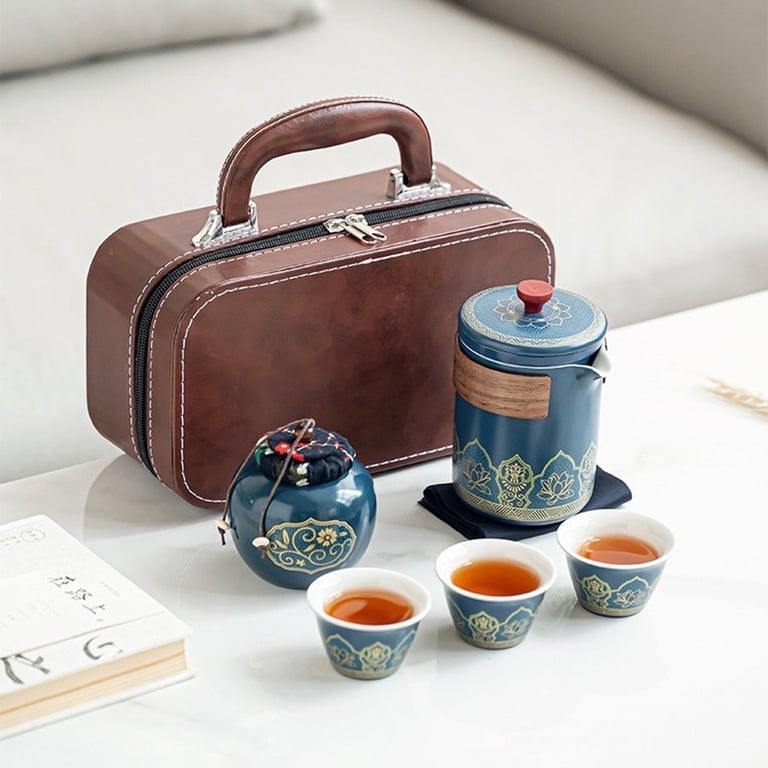 🍂 BỘ HỘP TRÀ SỨ KÈM TÚI DA CAO CẤP DẠNG HỘP phong cách Nhật Bản (có 2 loại: set 11 món và set 6 món)