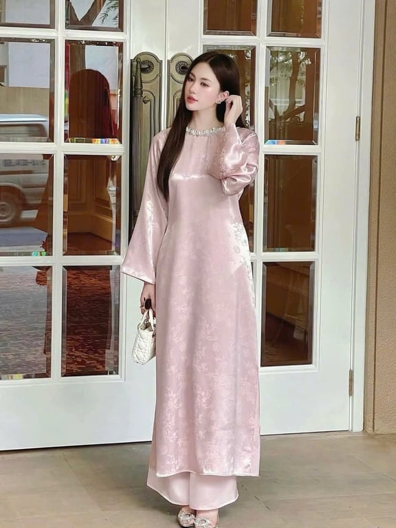AD gấm trúc hỷ cổ tròn - hồng S/M/L/XL/XXL