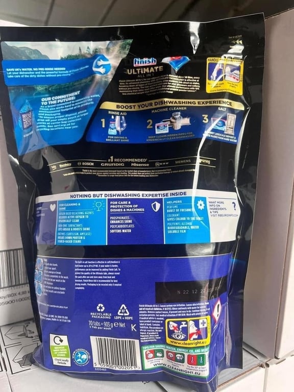 VIÊN RỬA BÁT SIÊU CAO CẤP FINISH ULTIMATE PLUS ALL IN 1 - TÚI 70 VIÊN