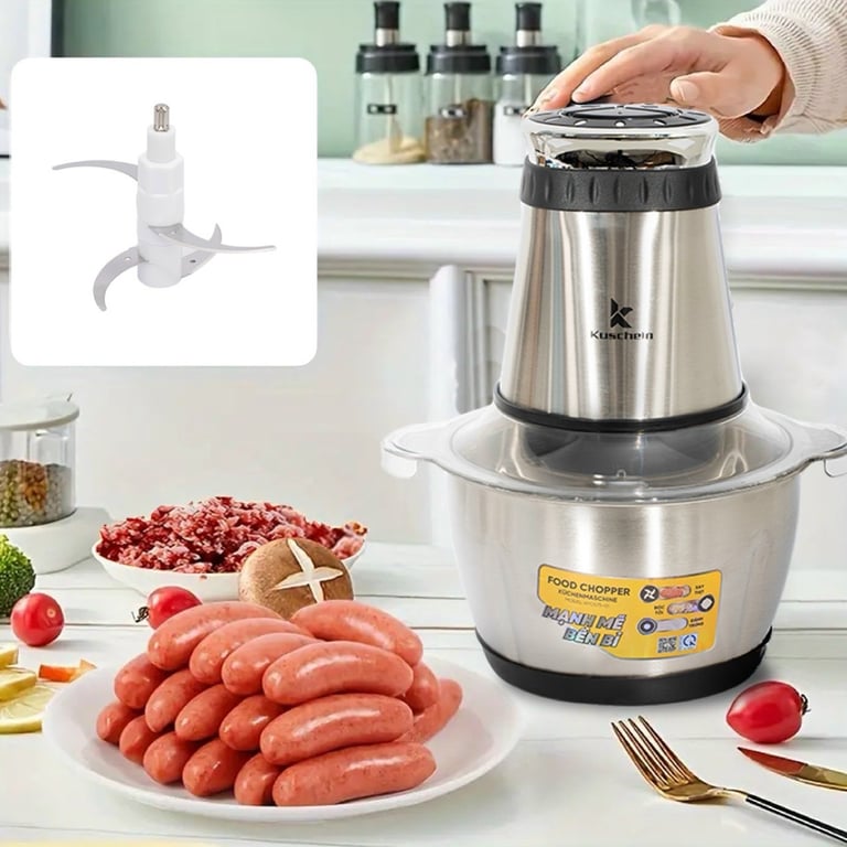 Máy Xay KUSCHELN 2L Cối Inox 304 Kèm Đầu Bóc Tỏi, Đánh Trứng