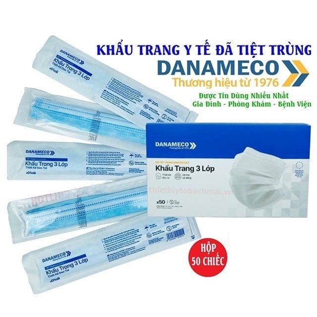 KHẨU TRANG Y TẾ TIỆT TRÙNG TỪNG CHIẾC DANAMECO (3 lớp kháng khuẩn)