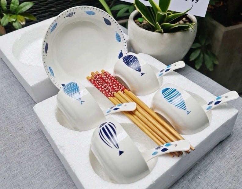 BỘ BÁT ĐĨA HOẠ TIẾT 14 MÓN PHONG CÁCH NHẬT BẢN