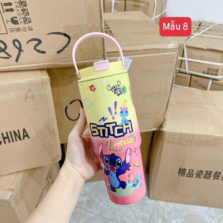 BÌNH GIỮ NHIỆT LABUBU , STITCH , HOẠT HÌNH 900ml xinh xinh yêu yêu