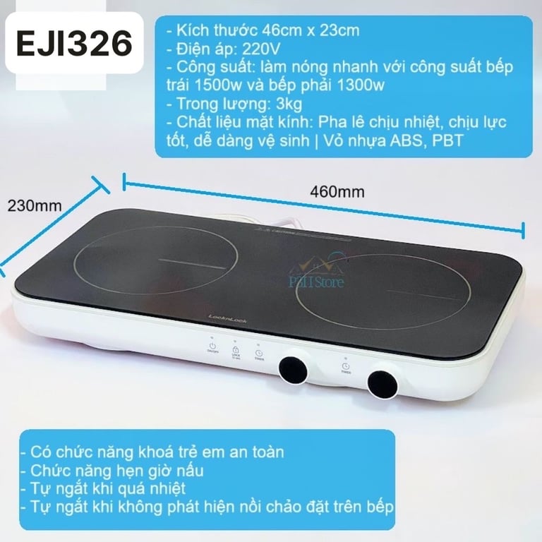 Bếp điện từ đôi LocknLock EJI326WHT màu trắng EJI326WHT