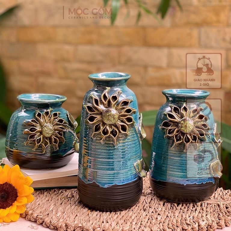Set 3 bình hoa gốm hoa hướng dương