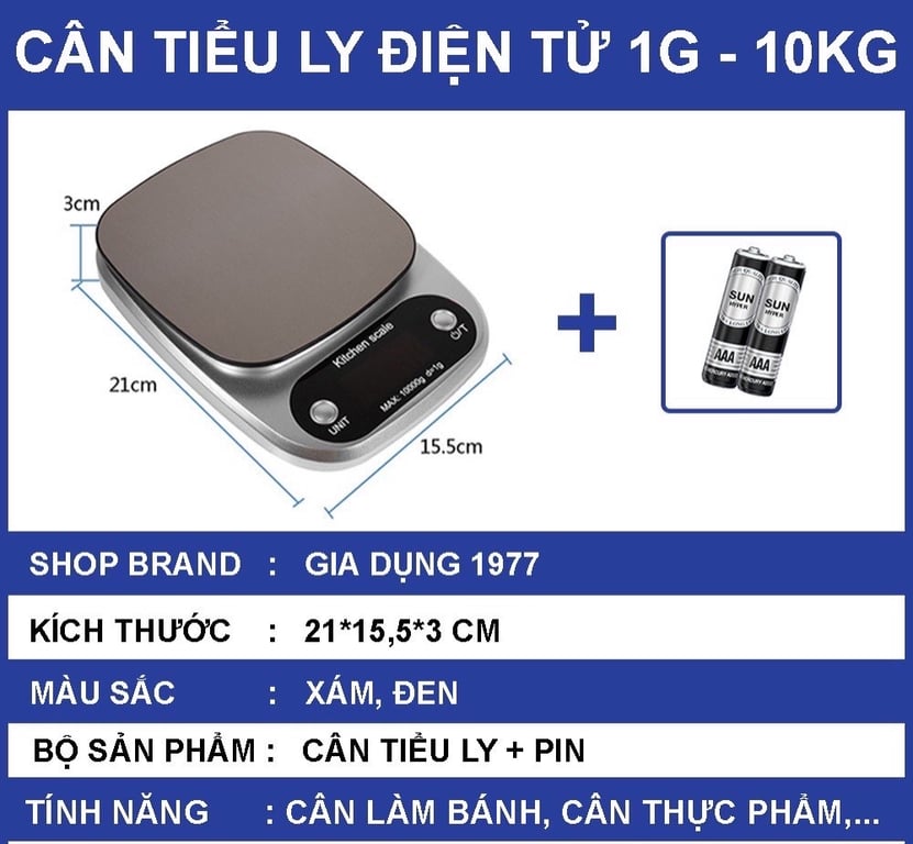 Cân nhà bếp điện tử Kitchen Scale 10kg