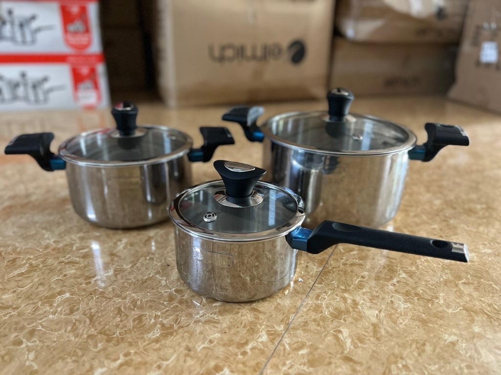 Bộ nồi inox 3lớp cao cấp đáy liền elmich trimax xp el- 3755 size 16-20-24cm