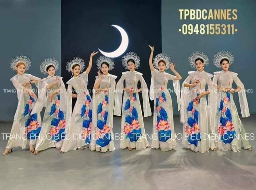 Áo sen xanh tay xẻ dài trình diễn-biểu diễn múa hát