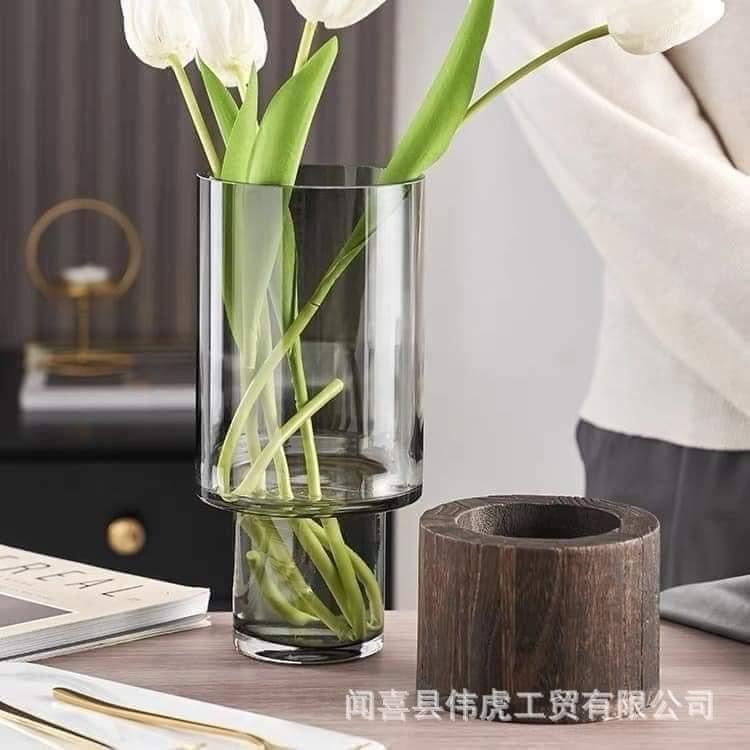 Lọ hoa đế gỗ phong cách Bắc âu size 31cm
