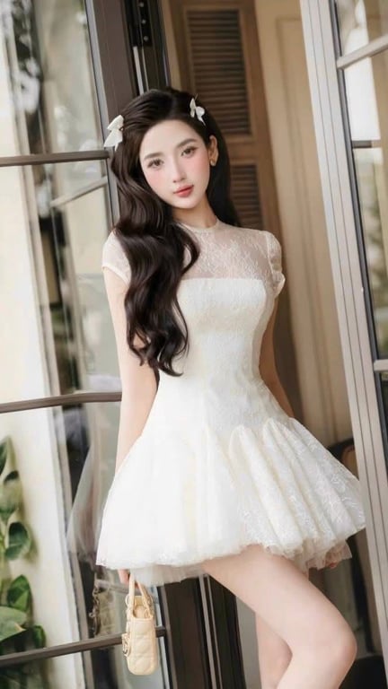 Váy kem ren đuôi xoè - sz S