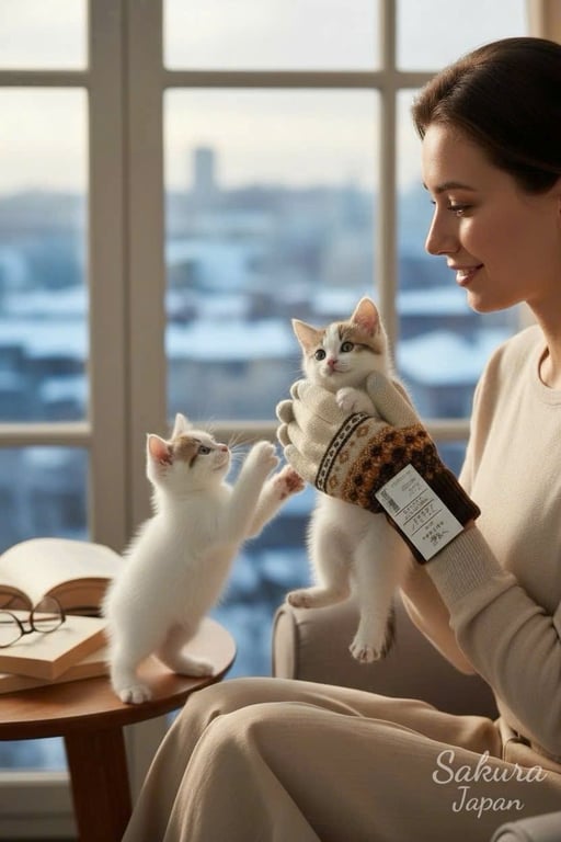 Găng Tay Len Mùa Đông Sakura Japan Dày & Ấm Áp Chuẩn Nhật