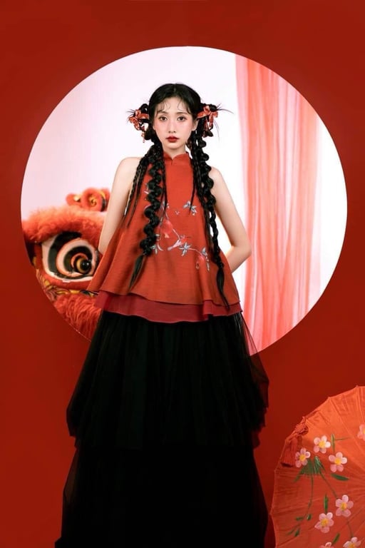 Set yếm lựu lụa đỏ