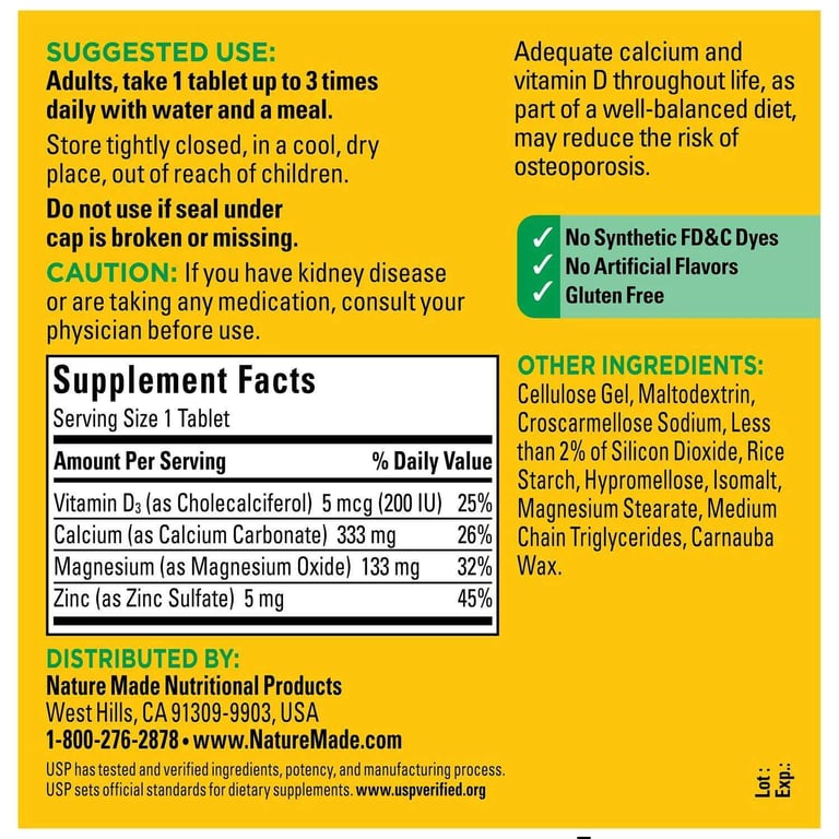 Calcium magnesium zinc with D3 Nature made 300 viên
