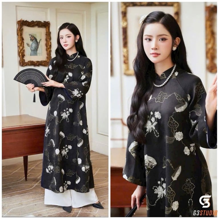 AD tơ thêu hoa đen (M->XXXL)