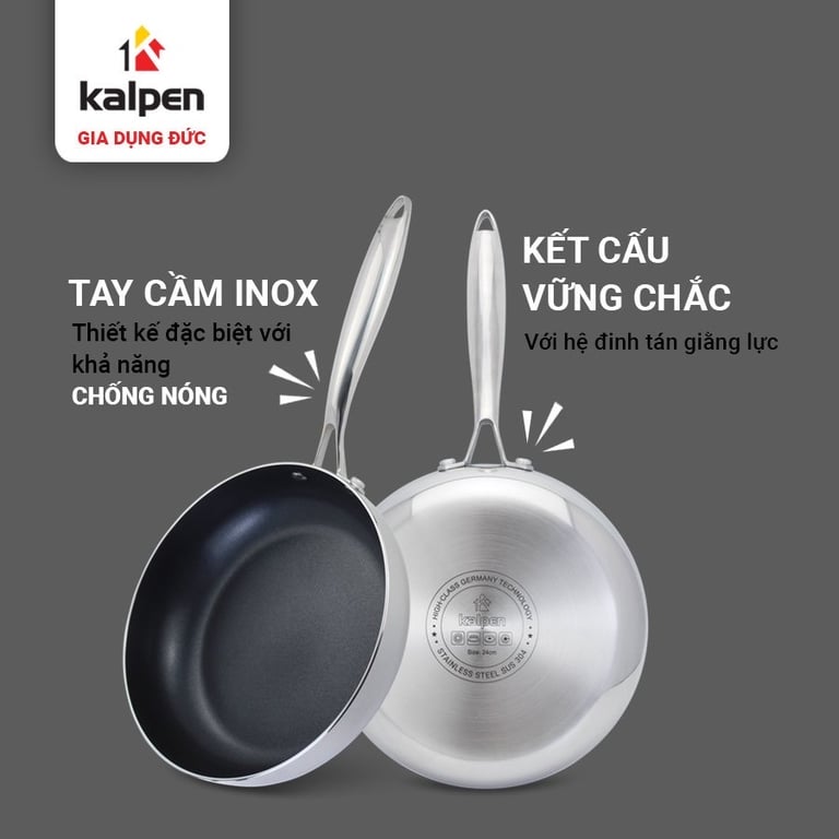 CHẢO INOX ĐÚC LIỀN KHỐI CHỐNG DÍNH KALPEN KAZLER 20CM 24CM 26CM 28CM 30CM