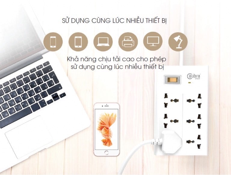 Ổ Cắm Điện An Toàn, Siêu Chịu Tải CALIBRA - 4000W – Loại 6 ổ CSU-6K1A