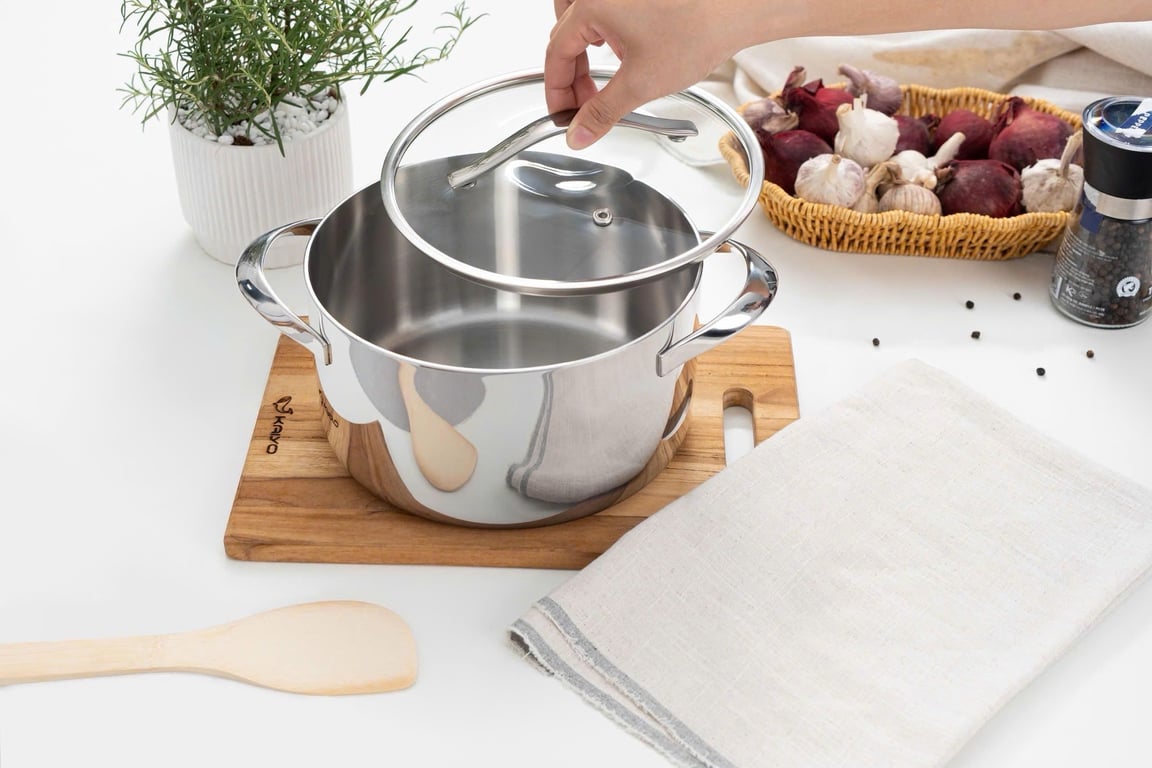 Nồi inox thân đáy liền Tri-Ply Silver Crown Kaiyo sz 18-20-24❤️