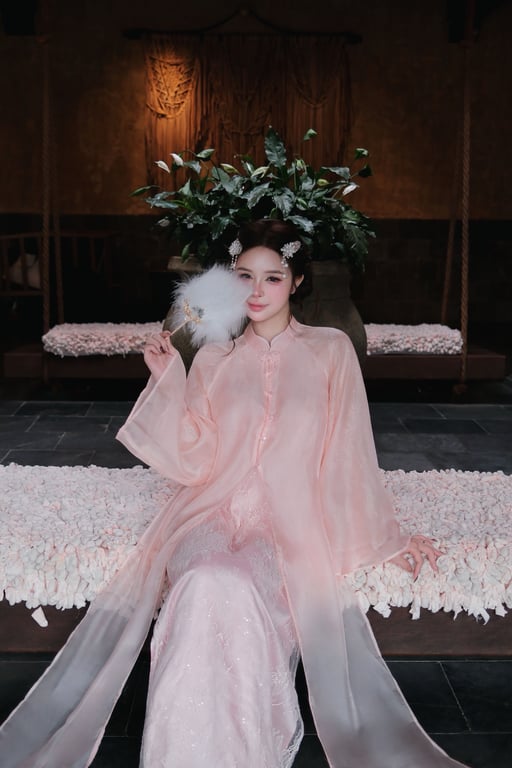 AD ren + choàng voan tơ hồng cam S/M