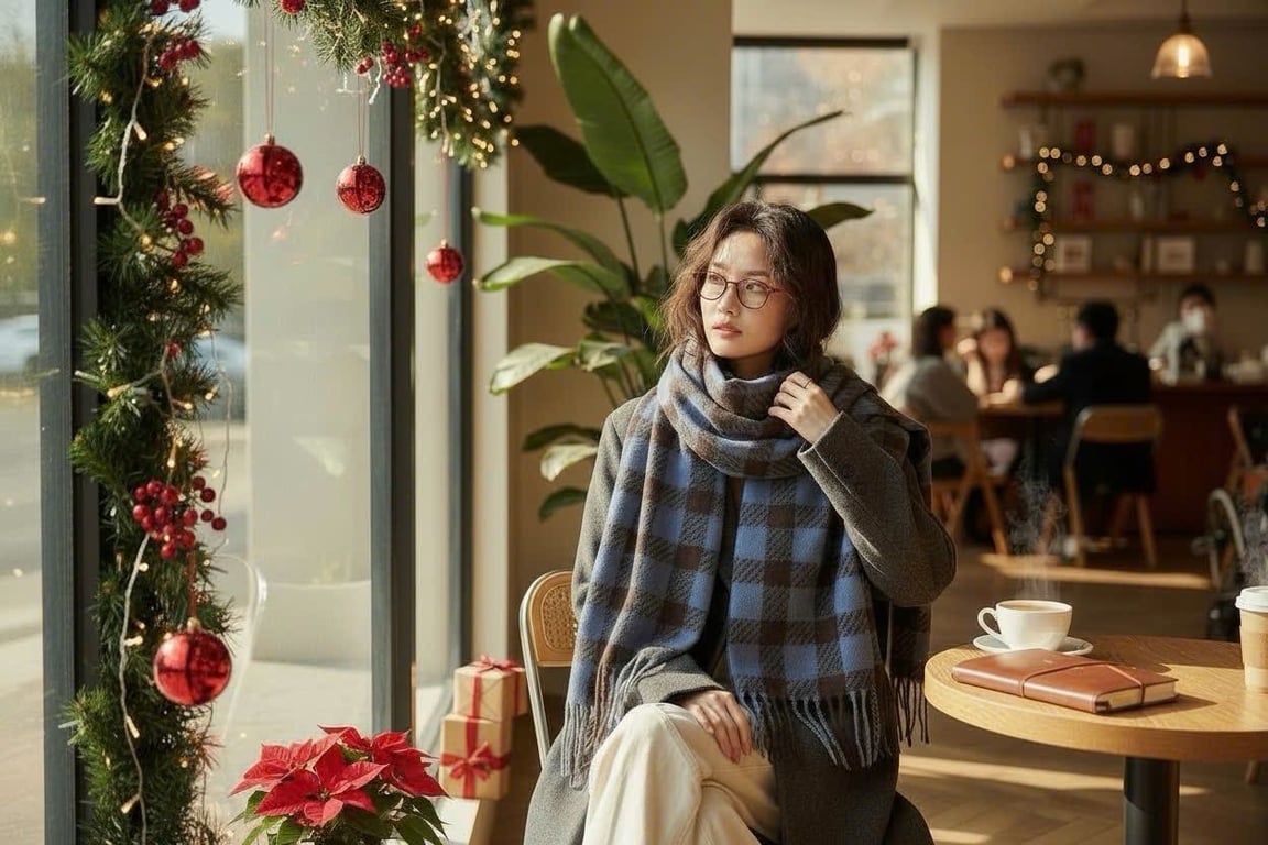 Khăn Quàng Cổ Kẻ Dạ Len Cao Cấp Nezumi