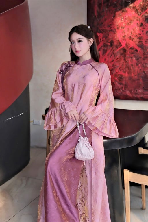 AD tơ thọ ánh kim tay loe - hồng