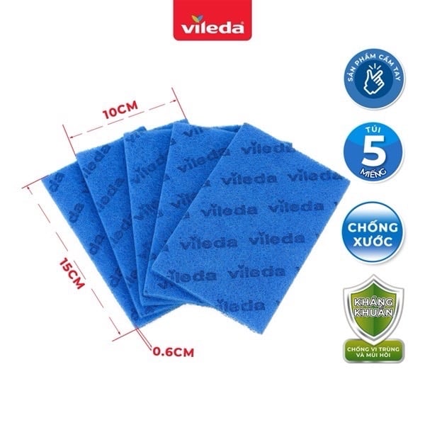 Miếng cọ rửa chống xước nhà bếp VILEDA dành cho vết bẩn cứng đầu, gói 5 miếng - TSU156167