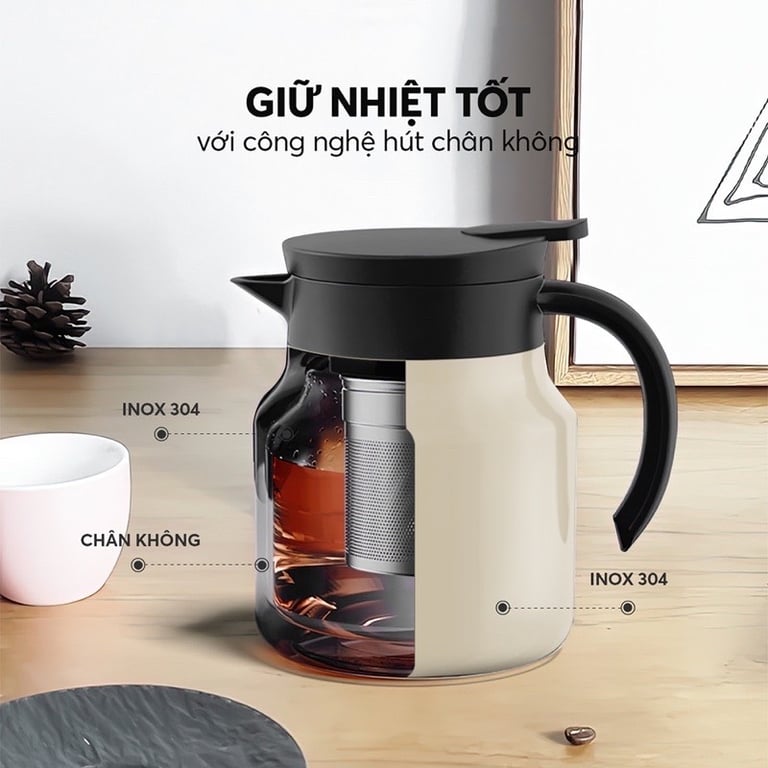Bình trà giữ nhiệt kèm dụng cụ lọc trà, cafe inox 316