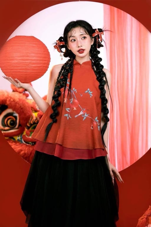 Set yếm lựu lụa đỏ