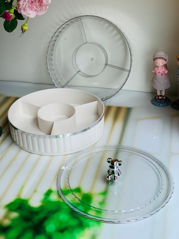 KHAY ĐỰNG MỨT, BÁNH KẸO 2 TẦNG 360 ĐỘ NÚM GẤU