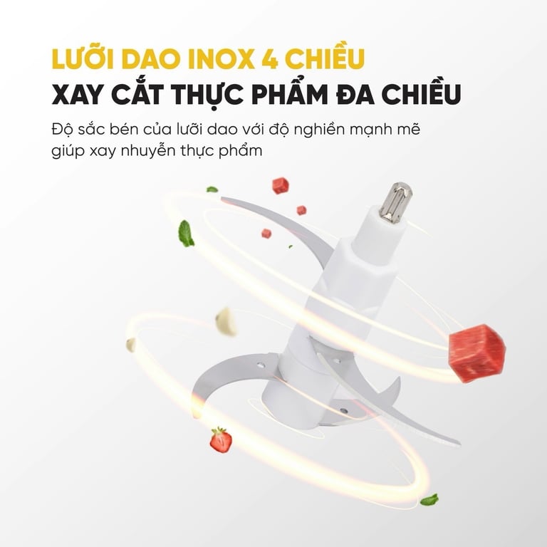 Máy Xay KUSCHELN 2L Cối Inox 304 Kèm Đầu Bóc Tỏi, Đánh Trứng