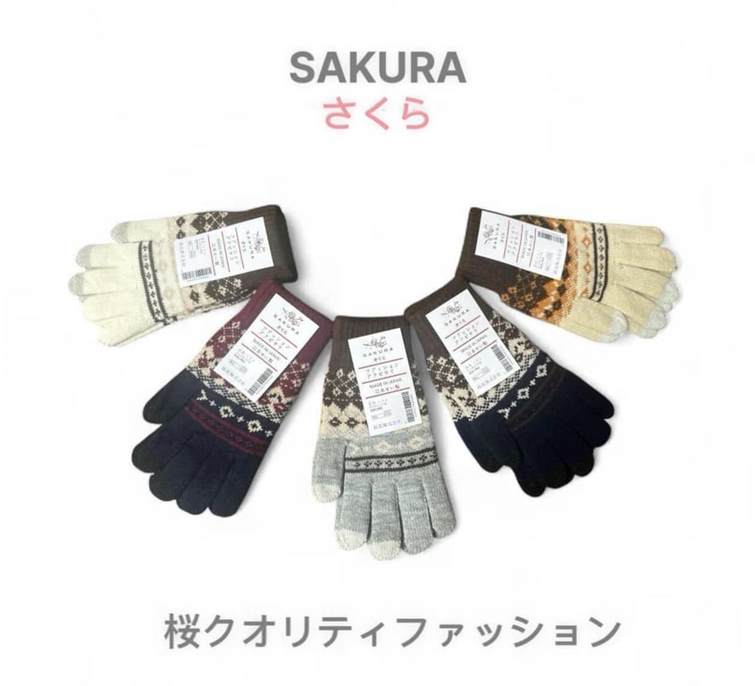 Găng Tay Len Mùa Đông Sakura Japan Dày & Ấm Áp Chuẩn Nhật