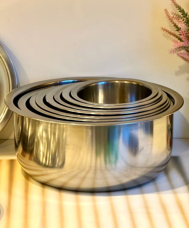 SET 8 TÔ INOX CÓ NẮP, ĐÁY TỪ DÙNG LÀM NỒI NẤU