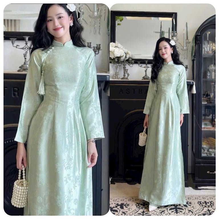 AD gấm trúc cổ trụ xanh lá (có bigsize)