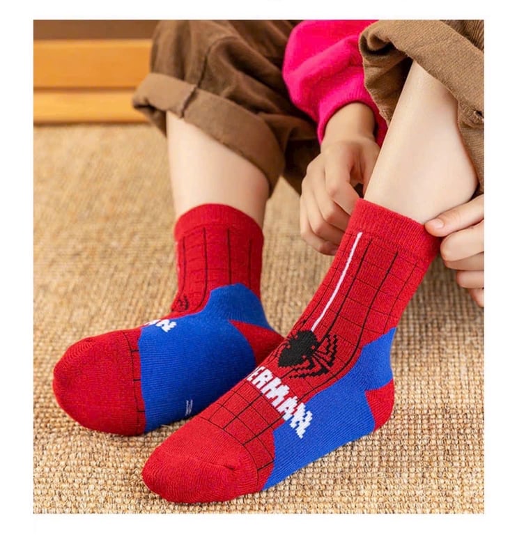 Set 5 Đôi Tất Siêu Nhân Người Nhện Cổ Cao Bé Trai 1- 12 tuổi
