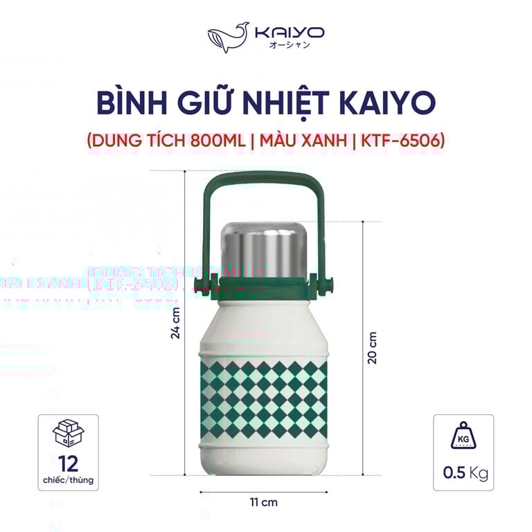Bình giữ nhiệt caro có quai xách 800ml Kaiyo