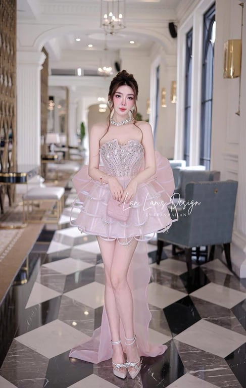 Váy kết đá choàng nơ TKCC