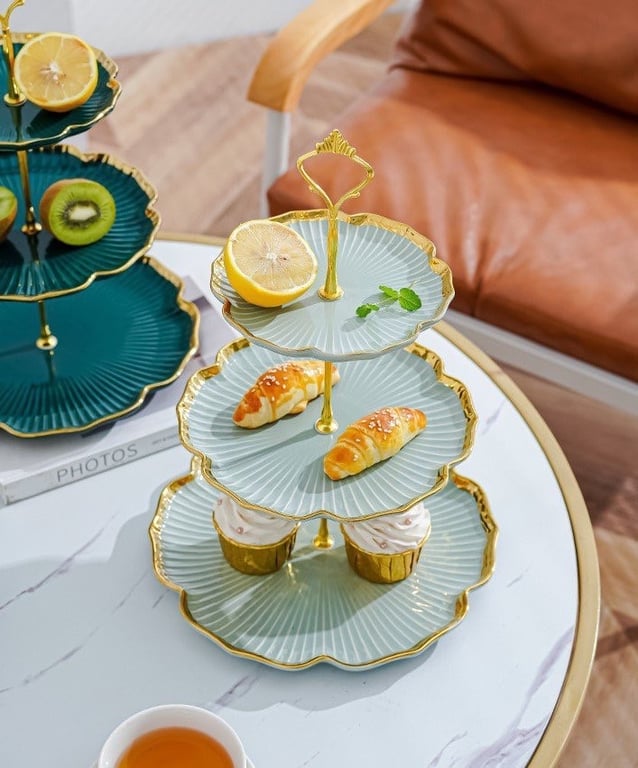 Khay để bánh kẹo, mứt tết chất liệu gốm sứ khung kim loại sang trọng - VS340