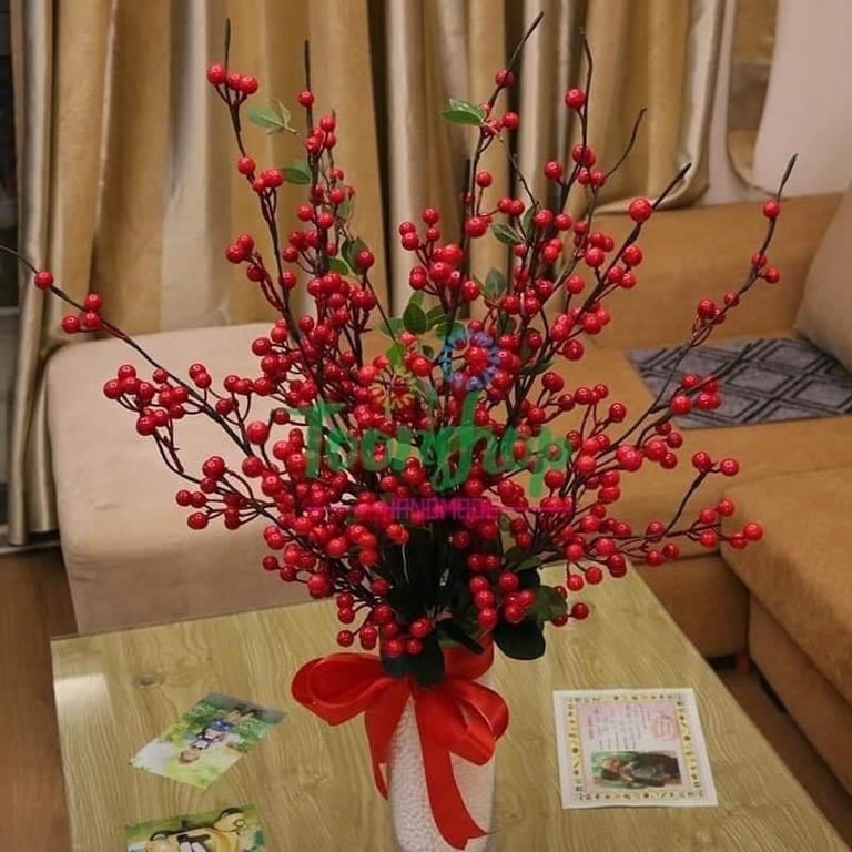 🌸 Cành Đào Đông Đỏ set 10 cành