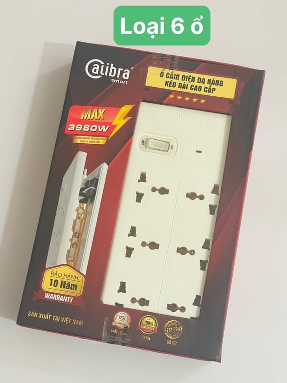 Ổ Cắm Điện An Toàn, Siêu Chịu Tải CALIBRA - 4000W – Loại 6 ổ CSU-6K1A