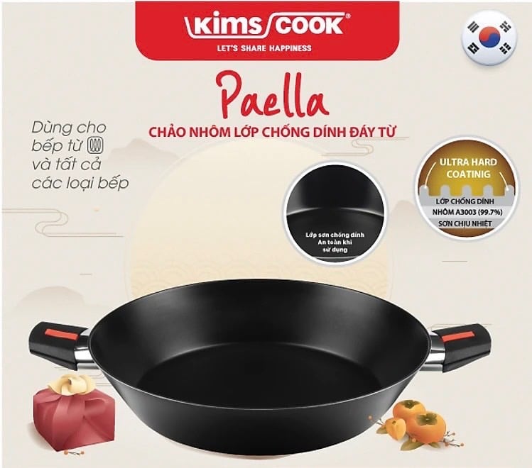 Chảo hợp kim nhôm chống dính 2 quai KIMS COOK Paella 30cm đáy từ