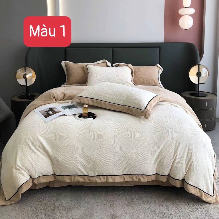 Bộ chăn ga gối nỉ lông cáo Elegance cao cấp CHT08