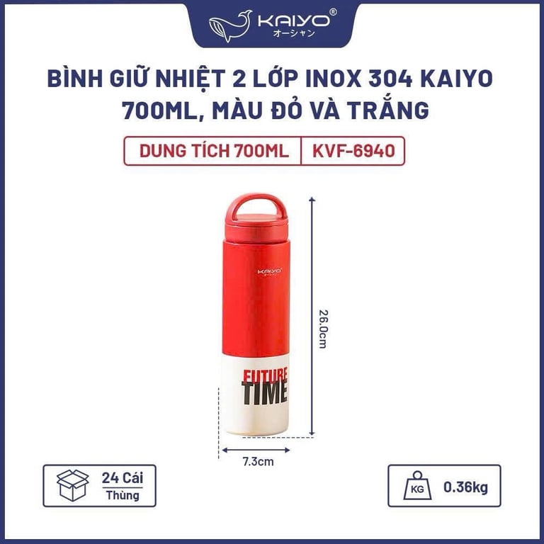 Bình giữ nhiệt 2 lớp inox 304 Future Time Kaiyo, 700ml
