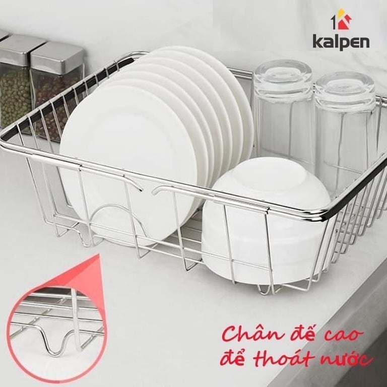 Giá inox 304 Kalpen đặt ngang bồn rửa bát