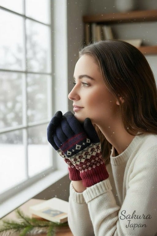 Găng Tay Len Mùa Đông Sakura Japan Dày & Ấm Áp Chuẩn Nhật