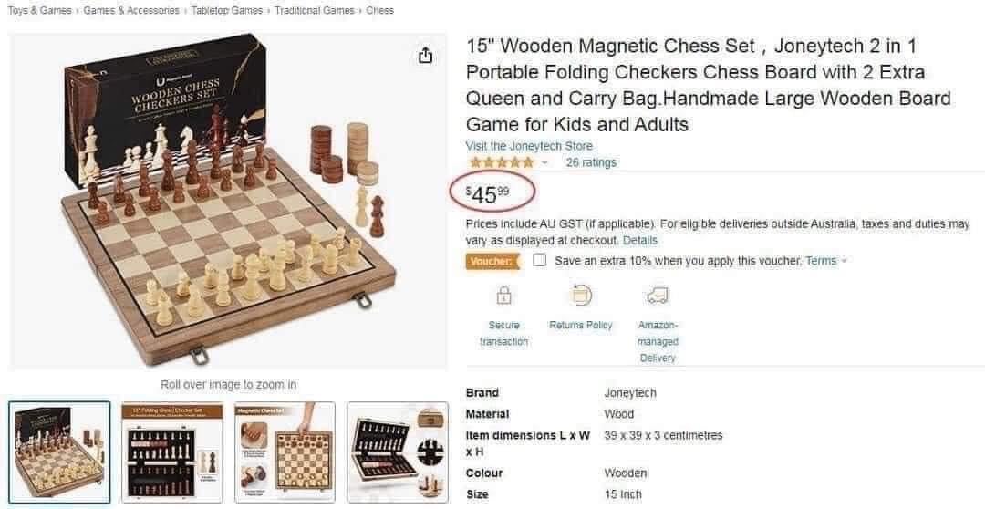 BỘ CỜ VUA XUẤT MỸ GỖ SỒI - CÓ HÚT NAM CHÂM SIZE M 39cm x 39cm