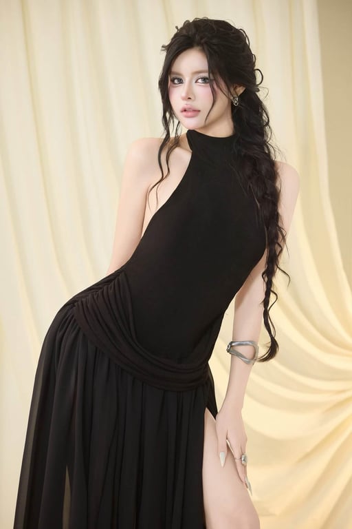Đầm maxi cổ yếm phối tùng brand G.U